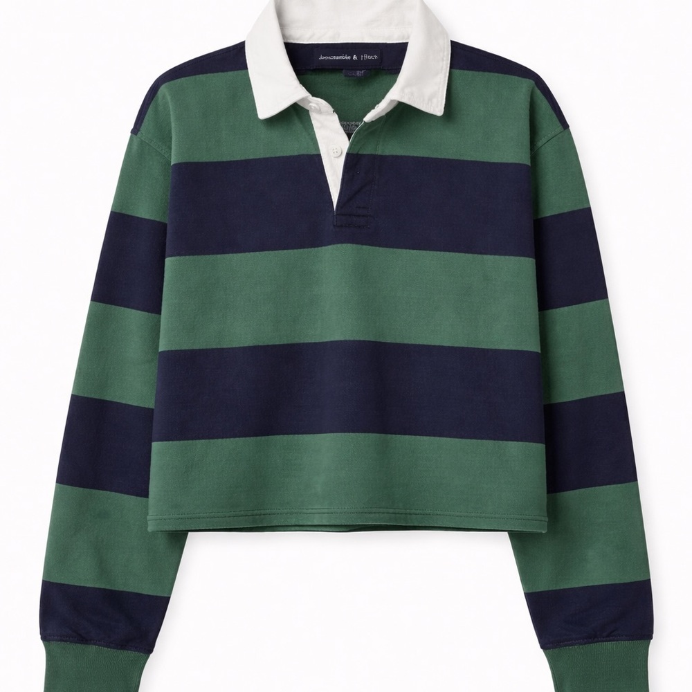 Abercrombie & Fitch Green and Navy Striped Polo